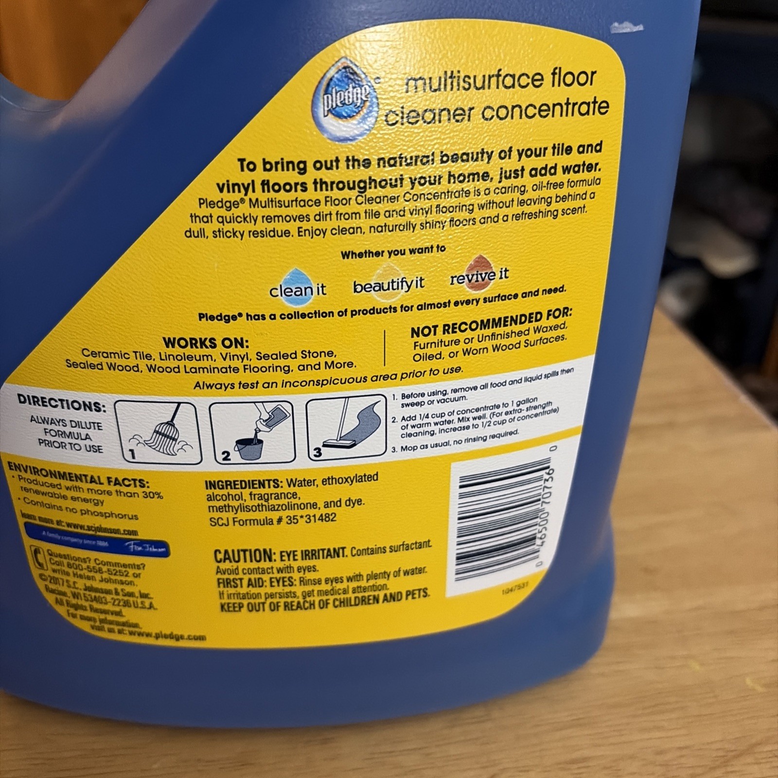 Pledge Clean It Multisurface Floor Cleaner Concentrate Rainshower 124 Oz 1 GAL