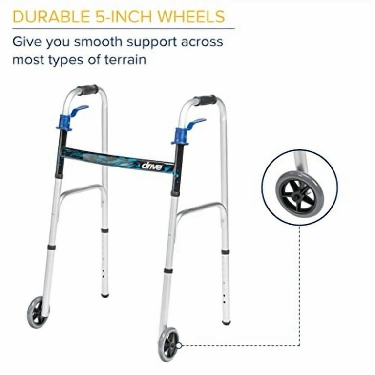 Drive Medical Trigger Release Folding Walker – Lightweight Brushed Steel Desig