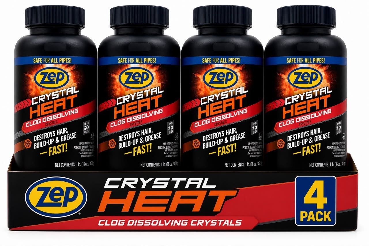 4-Pack Zep Crystal Heat Dissolver 16 Oz Drain Cleaner Crystals hair ,soap clogs
