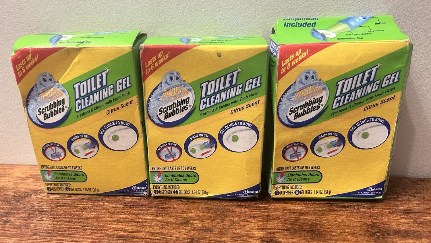 Lot of 3 Scrubbing Bubbles Toilet Cleaning Gel Citrus Scent 6 Gel Discs Each