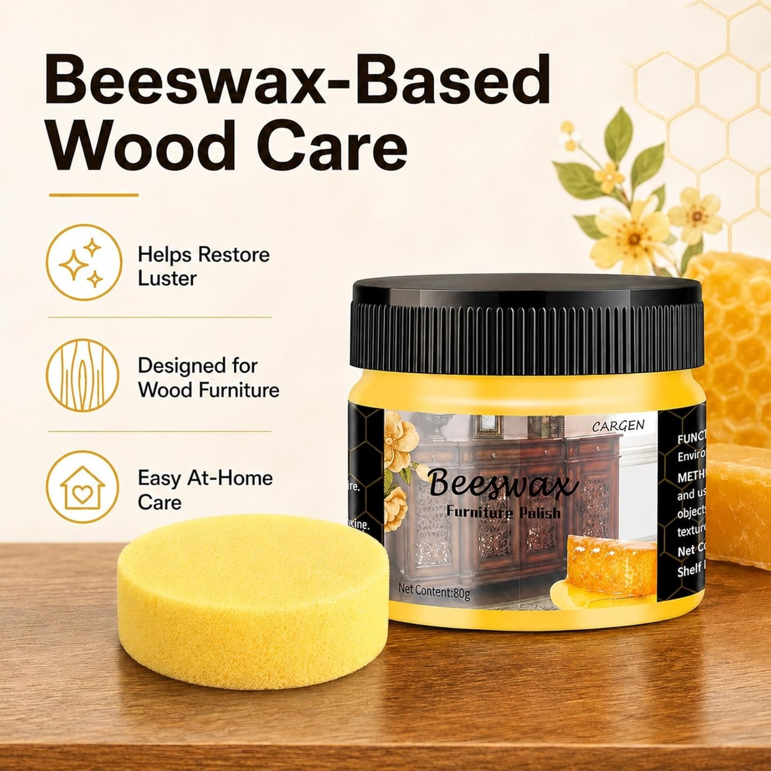 Beeswax Wood Polish – Restore and Enhance Shine for Antique Furniture, 3PC Set
