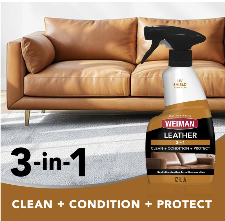 Weiman Leather Cleaner & Conditioner 12 Oz UV Protect for Car Furniture Shoes