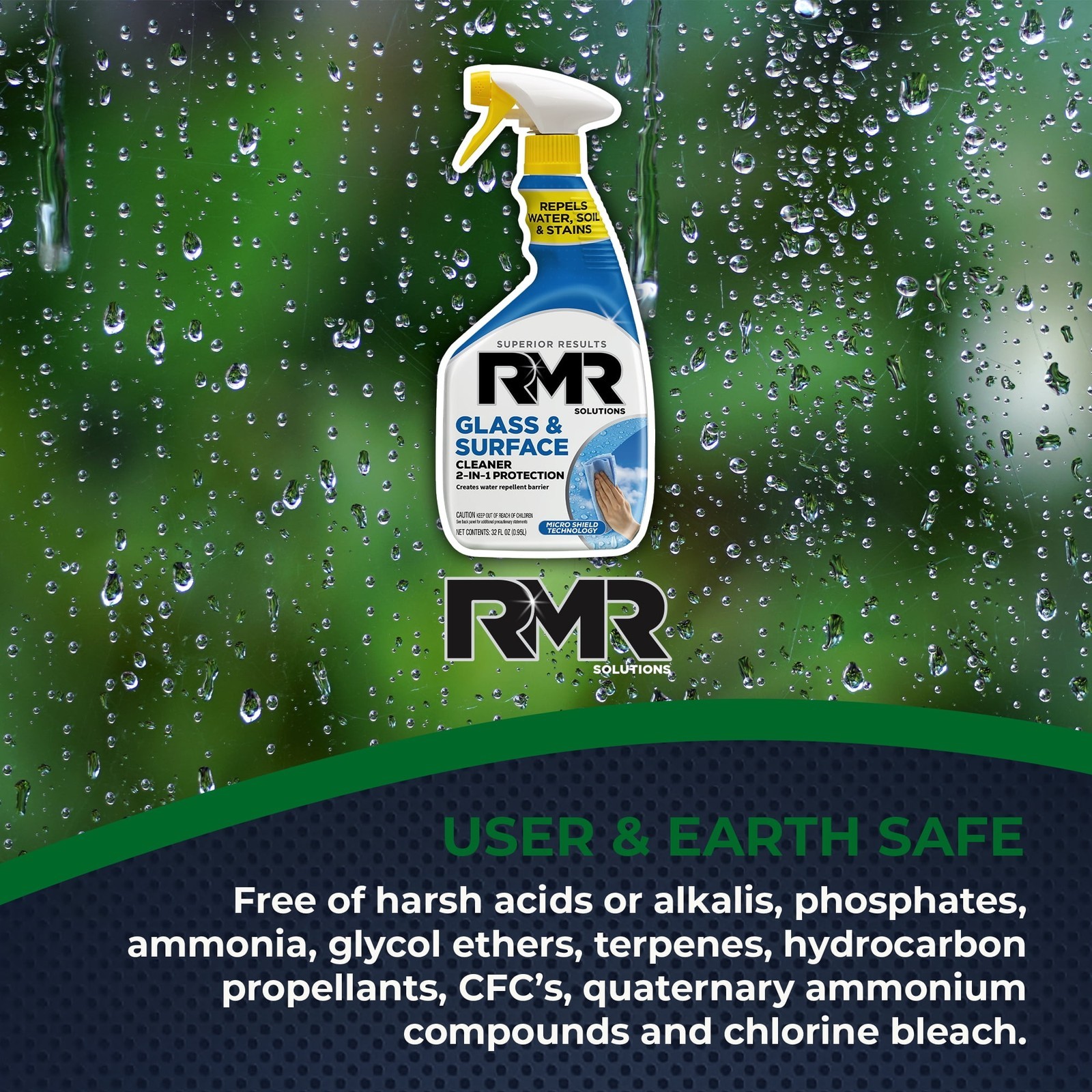 RMR Glass Surface Cleaner Repellent 2 in 1 Formula 32 Ounce Spray Cleaner