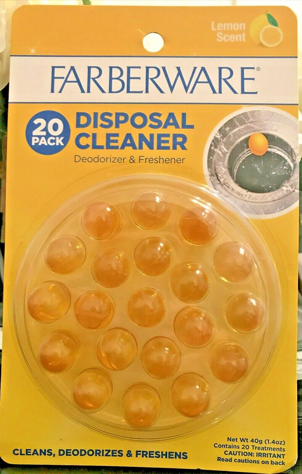 FARBERWARE Disposal Sink Cleaner Deodorizer Freshener Odor Eliminate ~Lemon 20Ct