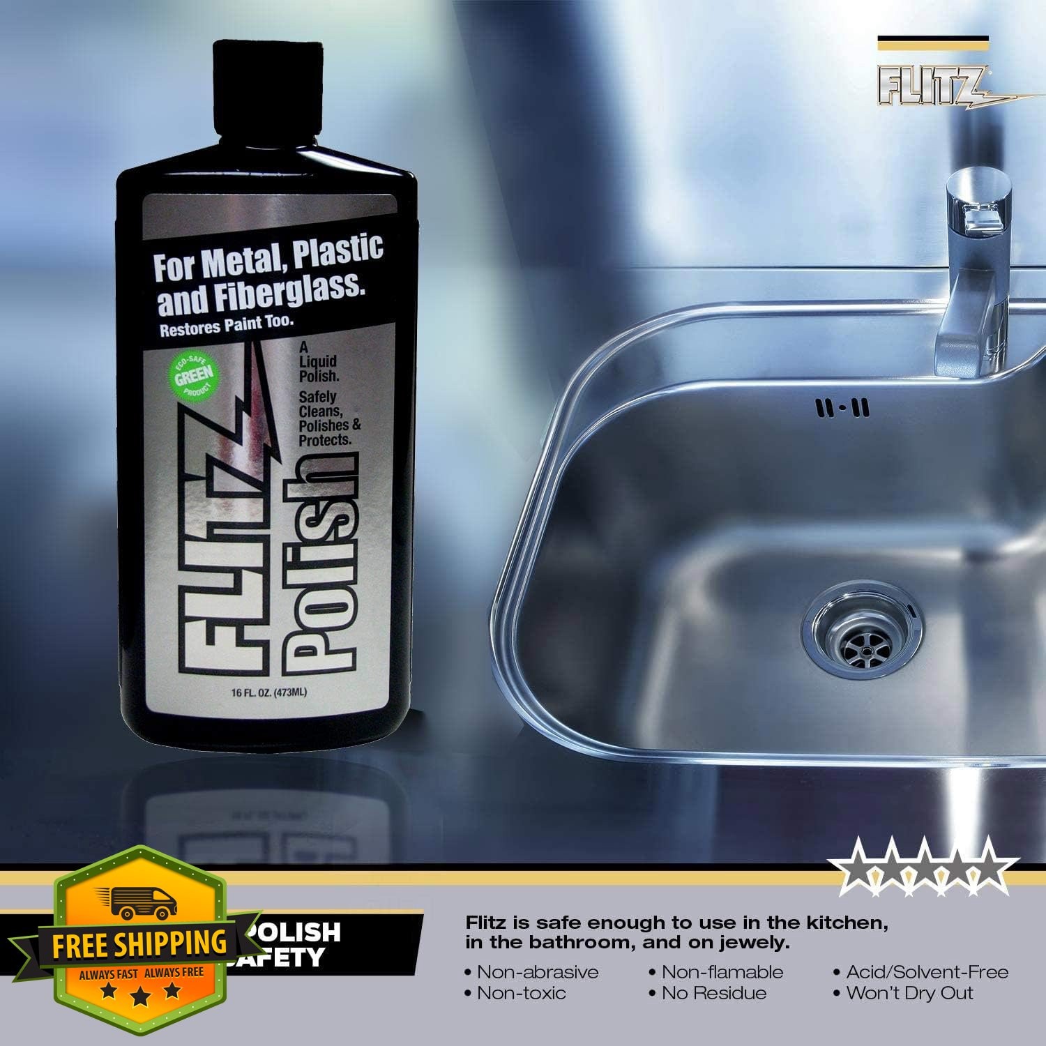 Flitz Multi Purpose Metal Polish Liquid – 7.6oz Bottle of USA-Made Tarnish Re…