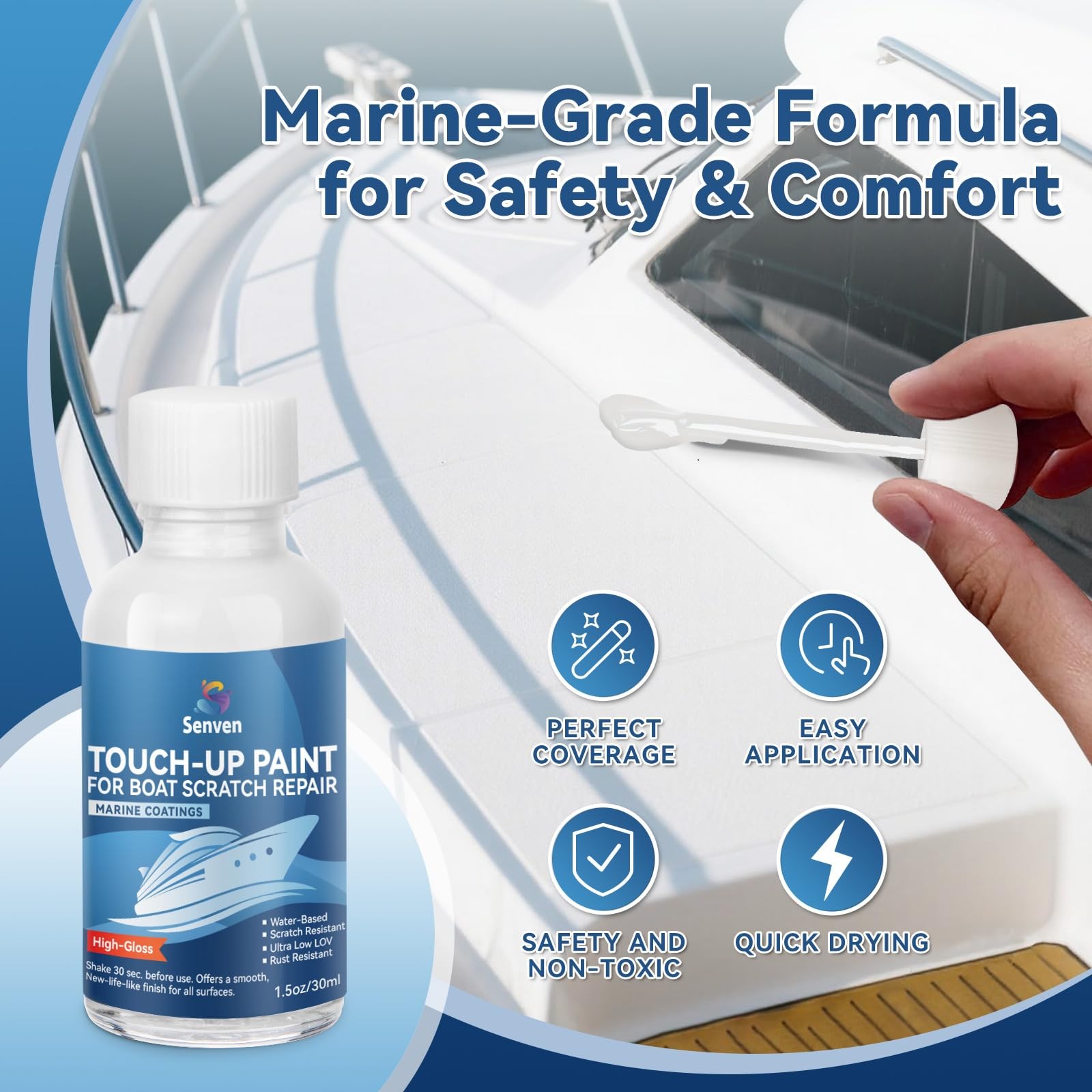 Boat Paint White Touch Up Pen High-Gloss Boat Scratch Repair Marine Topside B…