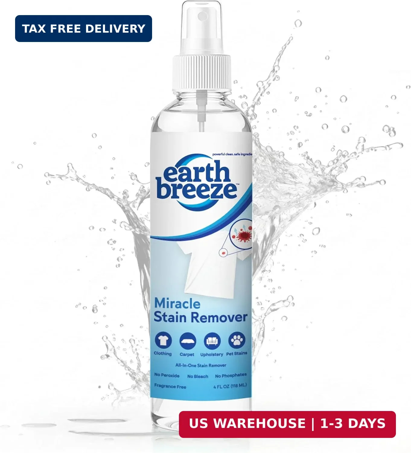 Earth Breeze Miracle Stain Remover Spray Powerful All-In-One Solution Removes St