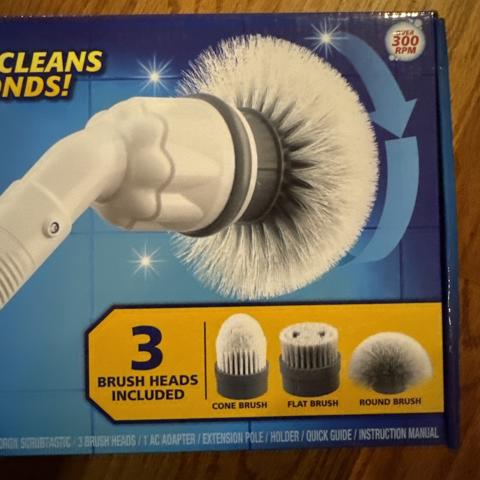 NEW- Clorox Scrubtastic Power Scrubber 3 Brush Heads Rechargeable Extends To 39″