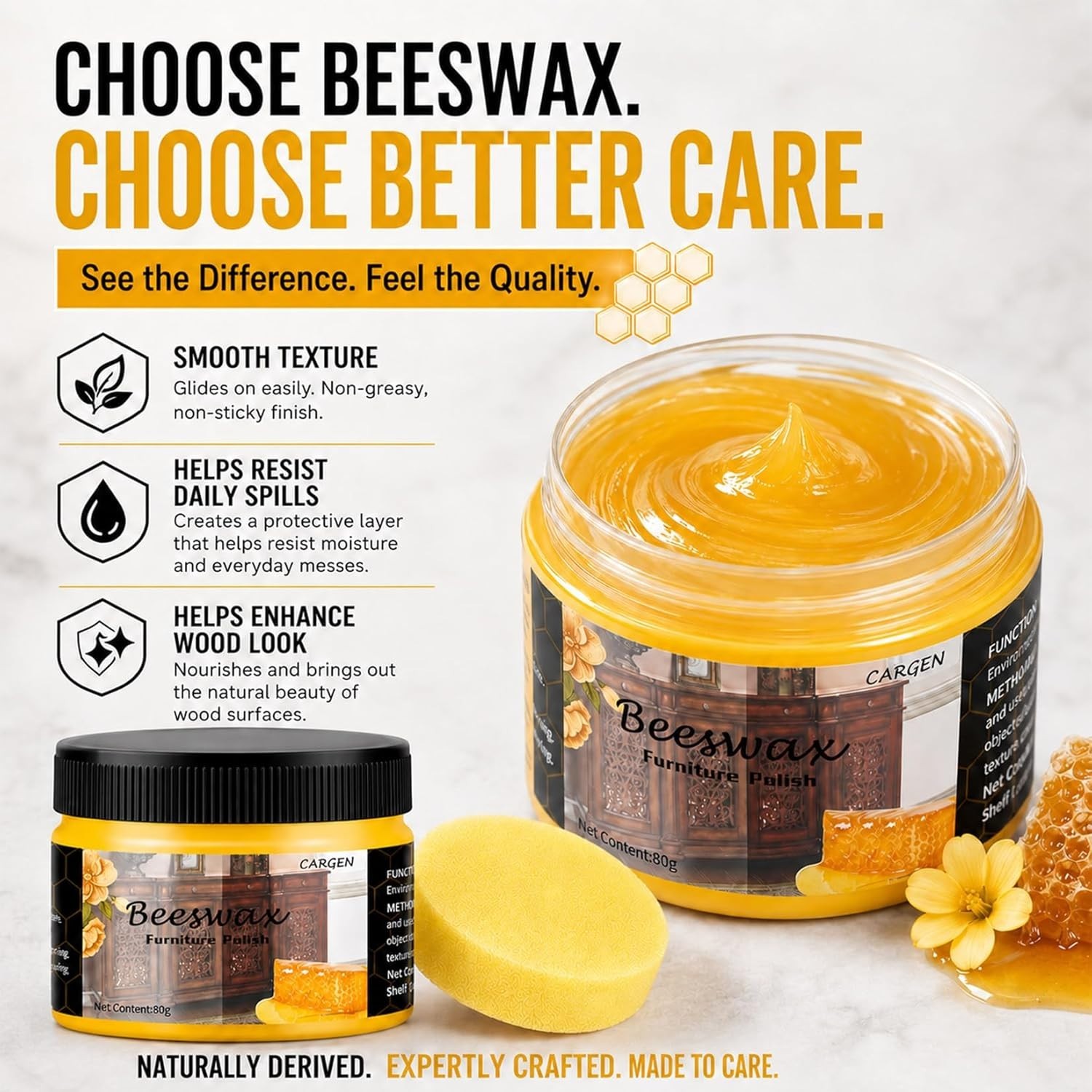 Beeswax Wood Polish – Restore and Enhance Shine for Antique Furniture, 3PC Set