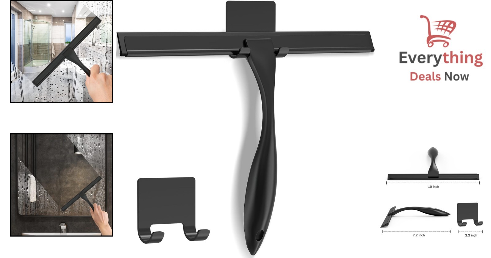 10in Stainless Steel Shower Squeegee for Glass Doors, Mirrors, Tiles, Car Black