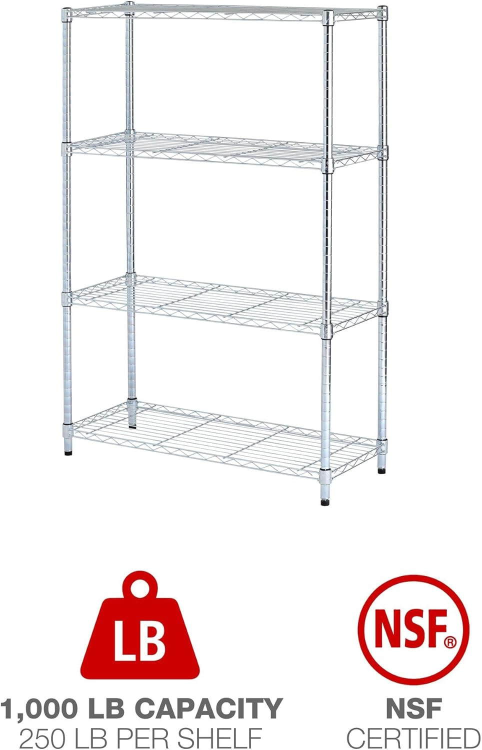 ALE Residential Wire Shelving, Four-Shelf, 36W X 14D X 54H, Silver
