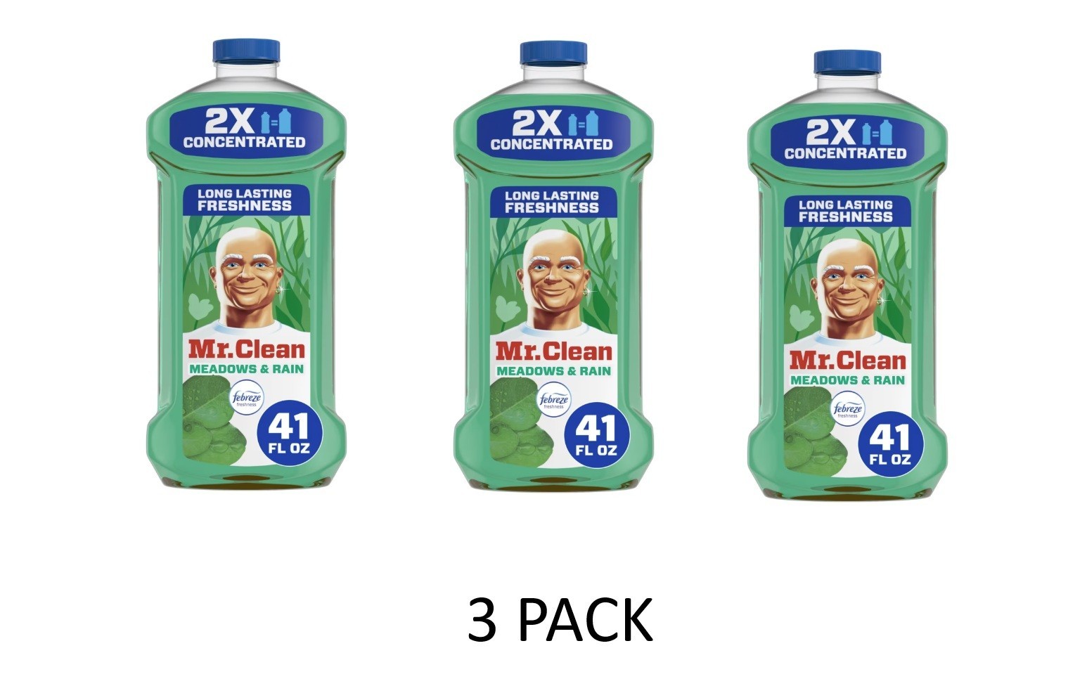 3 PACK Mr. Clean2X Concentrated Multi Surface Cleaner with Febreze Meadows &Rain