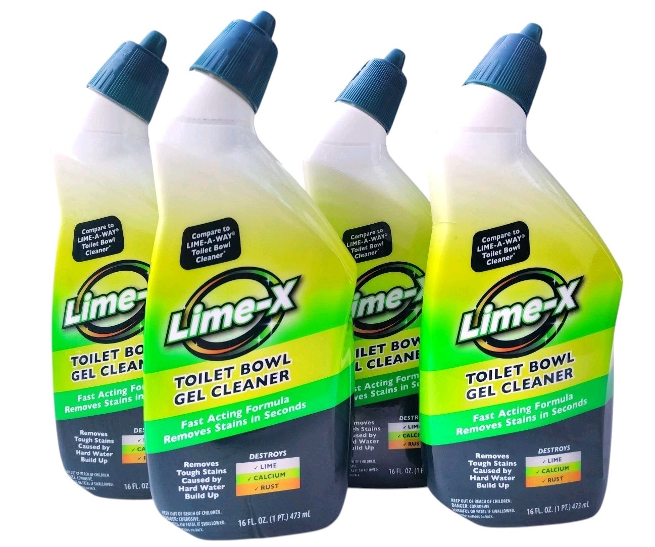 Lime x Liquid Toilet Bowl Gel Cleaner, Removes Lime Calcium Rust 4 Pack 16 oz Ea
