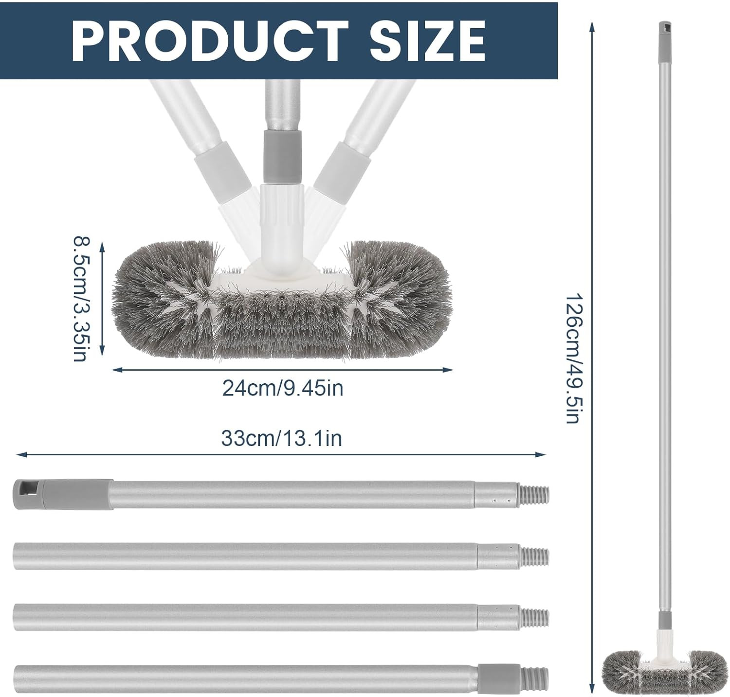 Deck Brush with 51″ Long Handle 360° Cylindrical Scrub Cleaner Tool for Cleaning