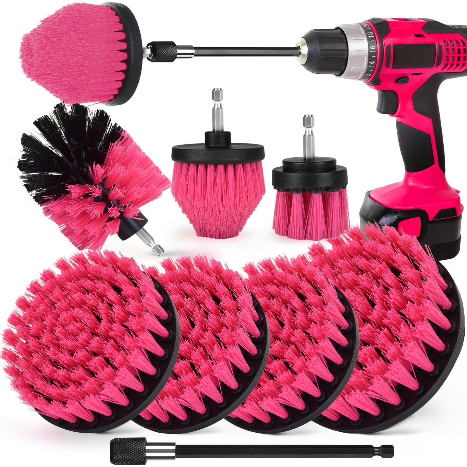 8 Pack Drill Brush Attachment Set, 1/4in Power Scrubber Brush + Extend Long R…