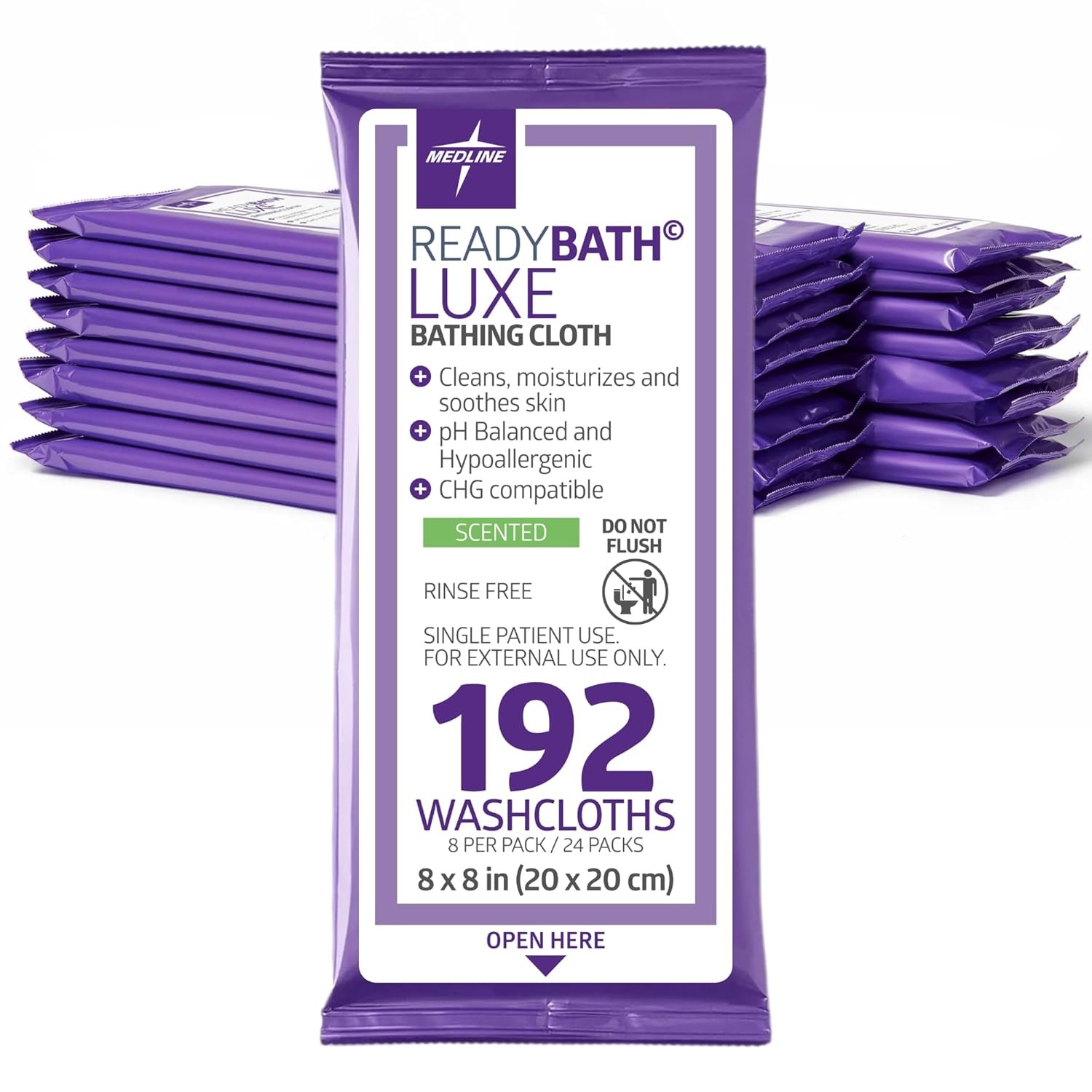 Medline ReadyBath LUXE Extra Thick Adult Bath Wipes, 192 Wipes (8 Wipes, 24 Pa