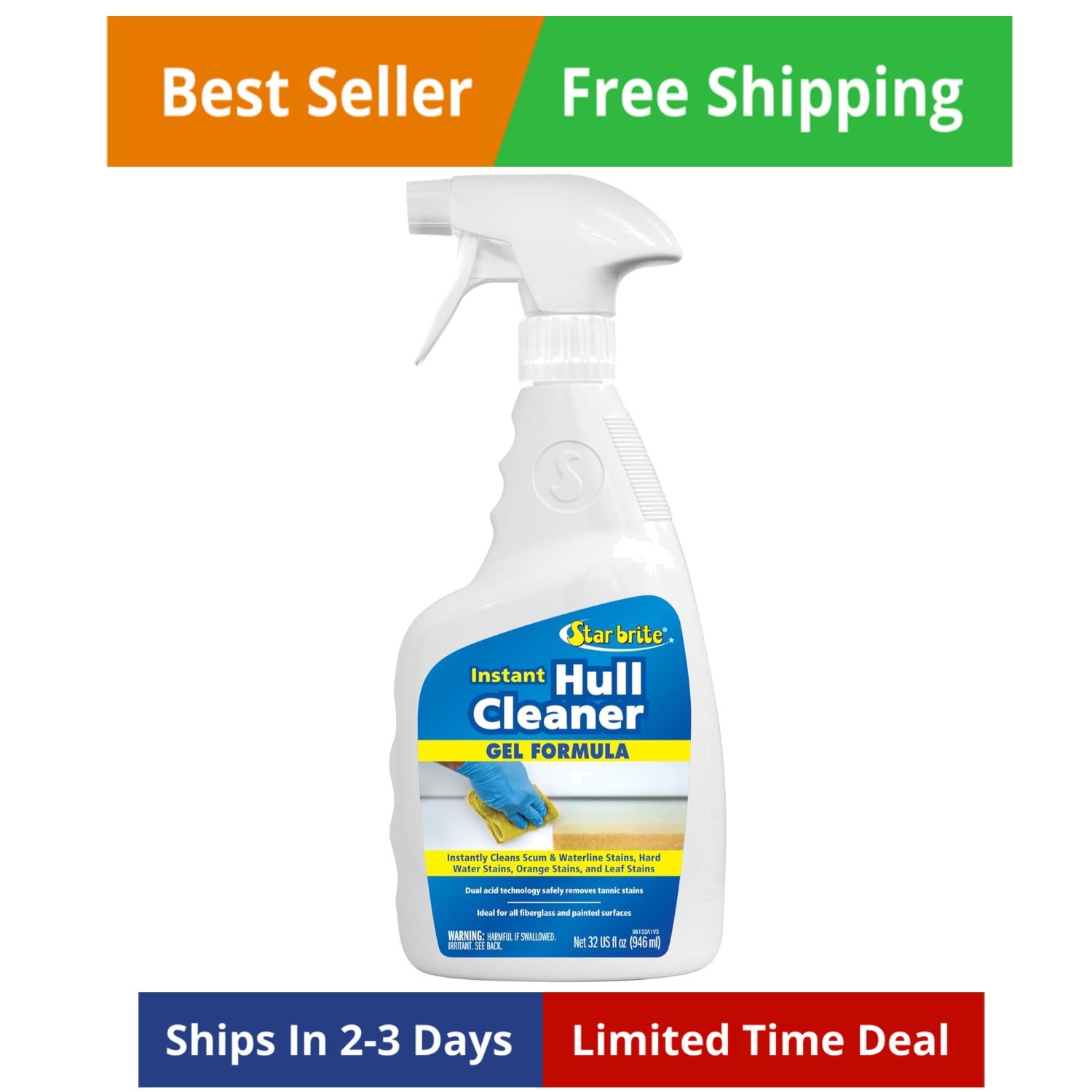 Instant Hull Cleaner – 32 Oz Gel Spray – Easily Remove Stains, Scum Lines & G…