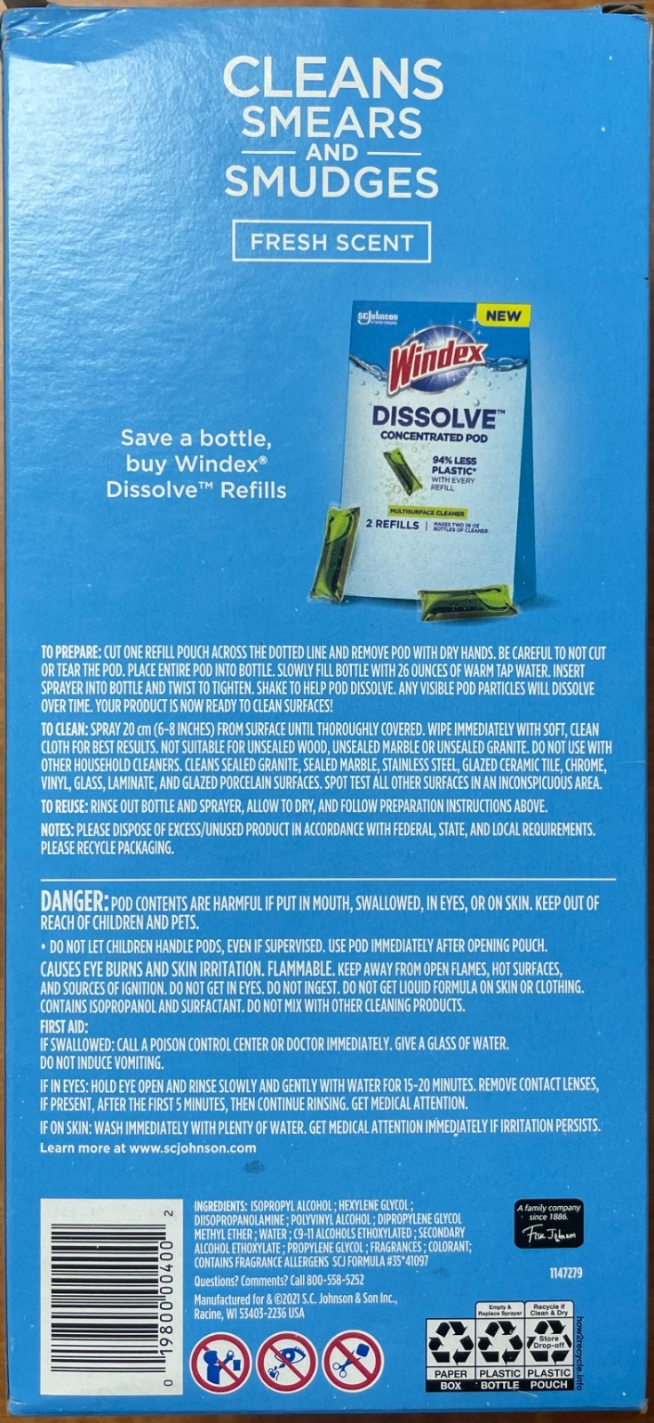 Windex Dissolve Pods Multisurface Cleaner Starter Kit & Refill 3 Reusable Bottle