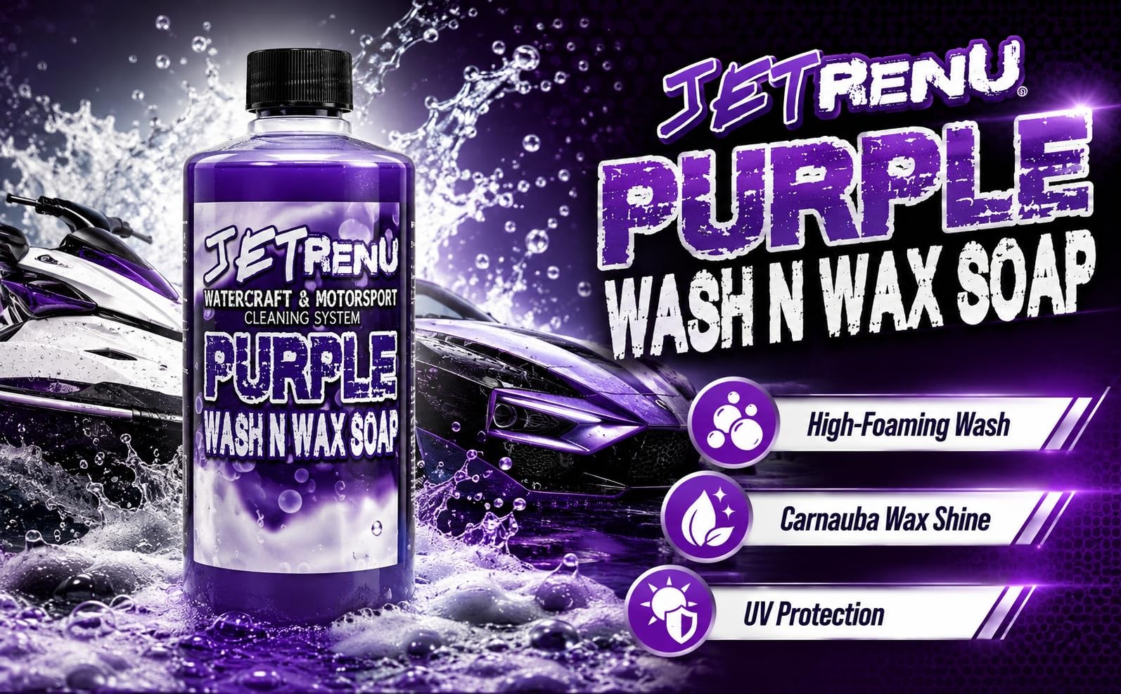 Jet Renu Purple Wash and Wax – 1 Gallon – High Foaming Car Wash Soap with Bra…