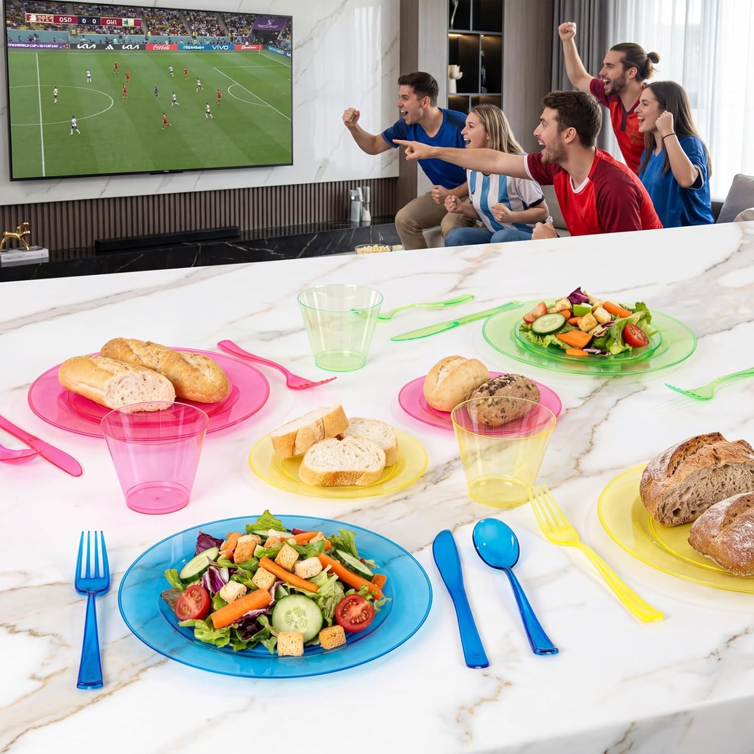 Supernal 216pcs Plastic Dinnerware Set include Rainbow Disposable Plates for P