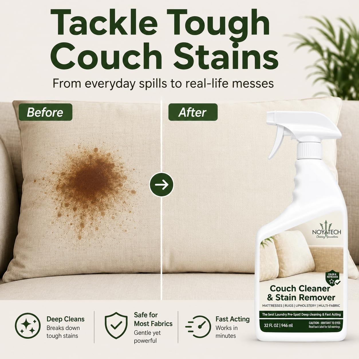 Professional Strength Couch Cleaner & Stain Remover Spray – Non-Toxic Multi-Surf