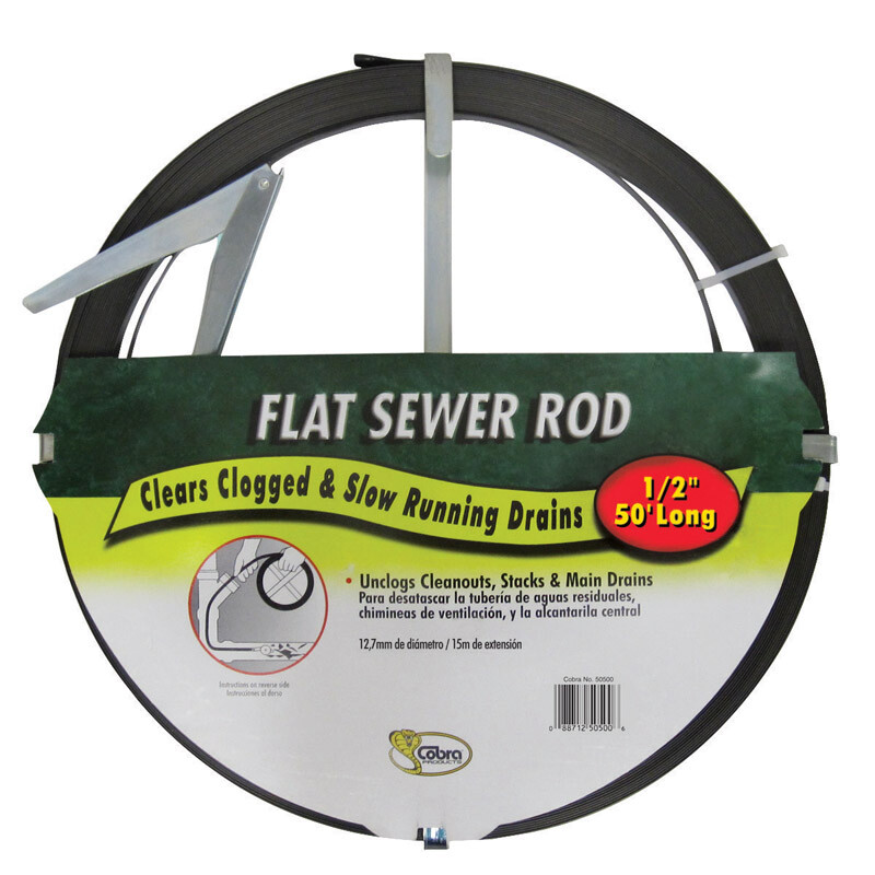 Cobra 50500 Flat Sewer Rod 1/2 Dia. in. x 50 L ft. with Adjustable Grip Handle
