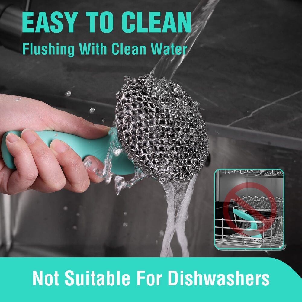HAUSHOF Cast Iron Scrubber with Long Handle Kitchen Cleaning Kit for Grill Oven