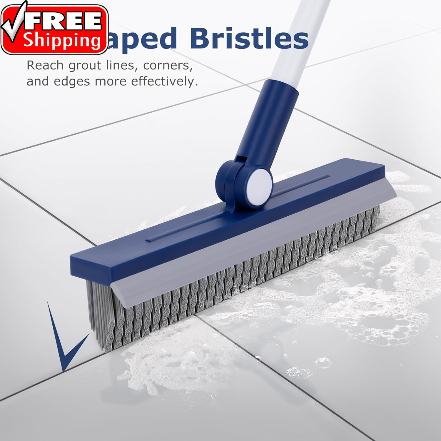 Grout Brush with Long Handle, Grout Cleaner Brush for Tile Floors, Stiff Bristle