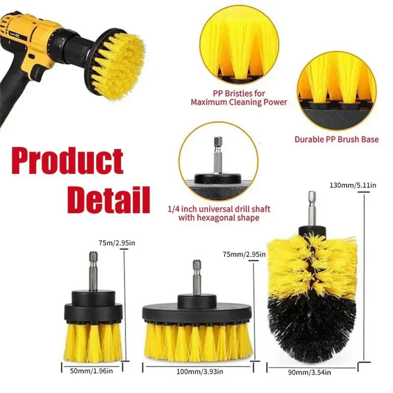 3PCS Drill Brush Power Scrubber Drill Attachments For Carpet Tile Grout Cleaning