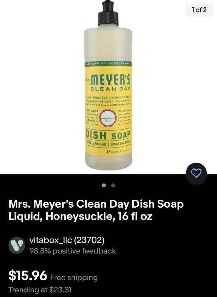 Mrs. Meyer’s Clean Day Dish Soap Liquid, Honeysuckle, 16 fl oz Ship Internationa