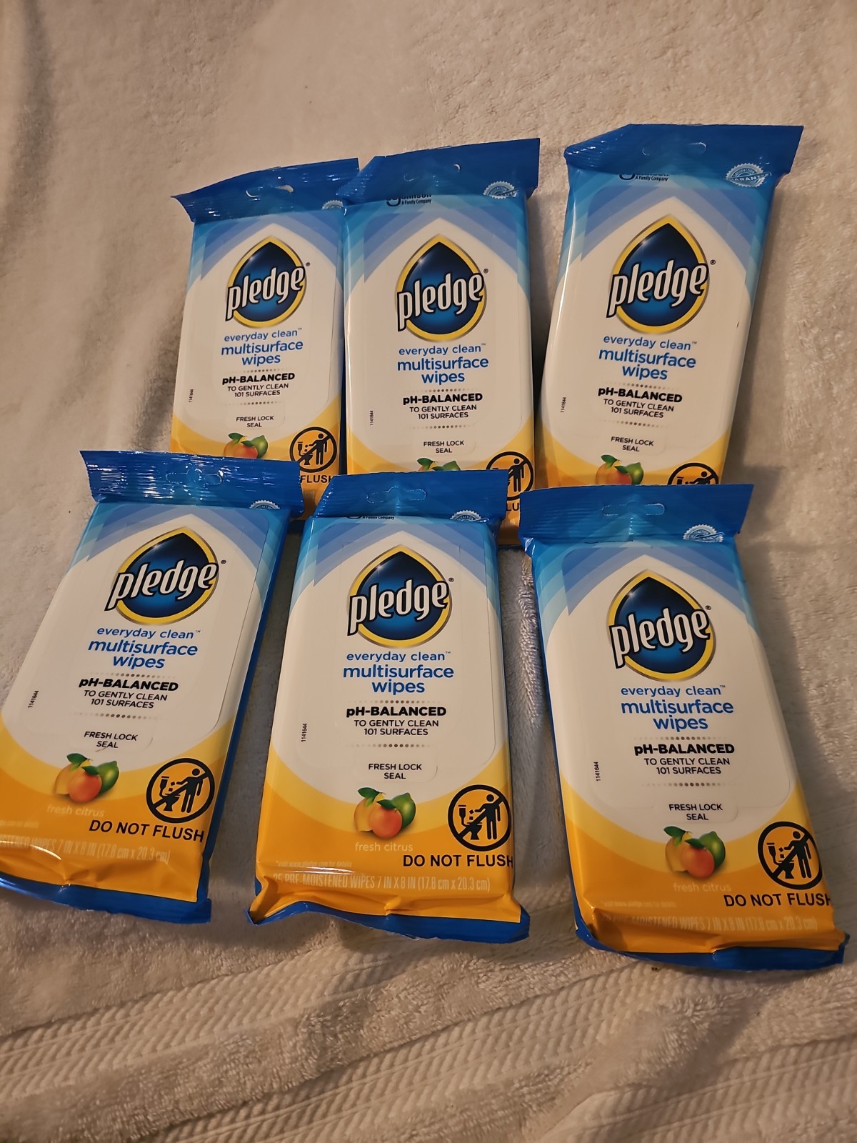6)- Pledge Multi-Surface Wipes, Fresh Citrus 25ct NEW & Sealed