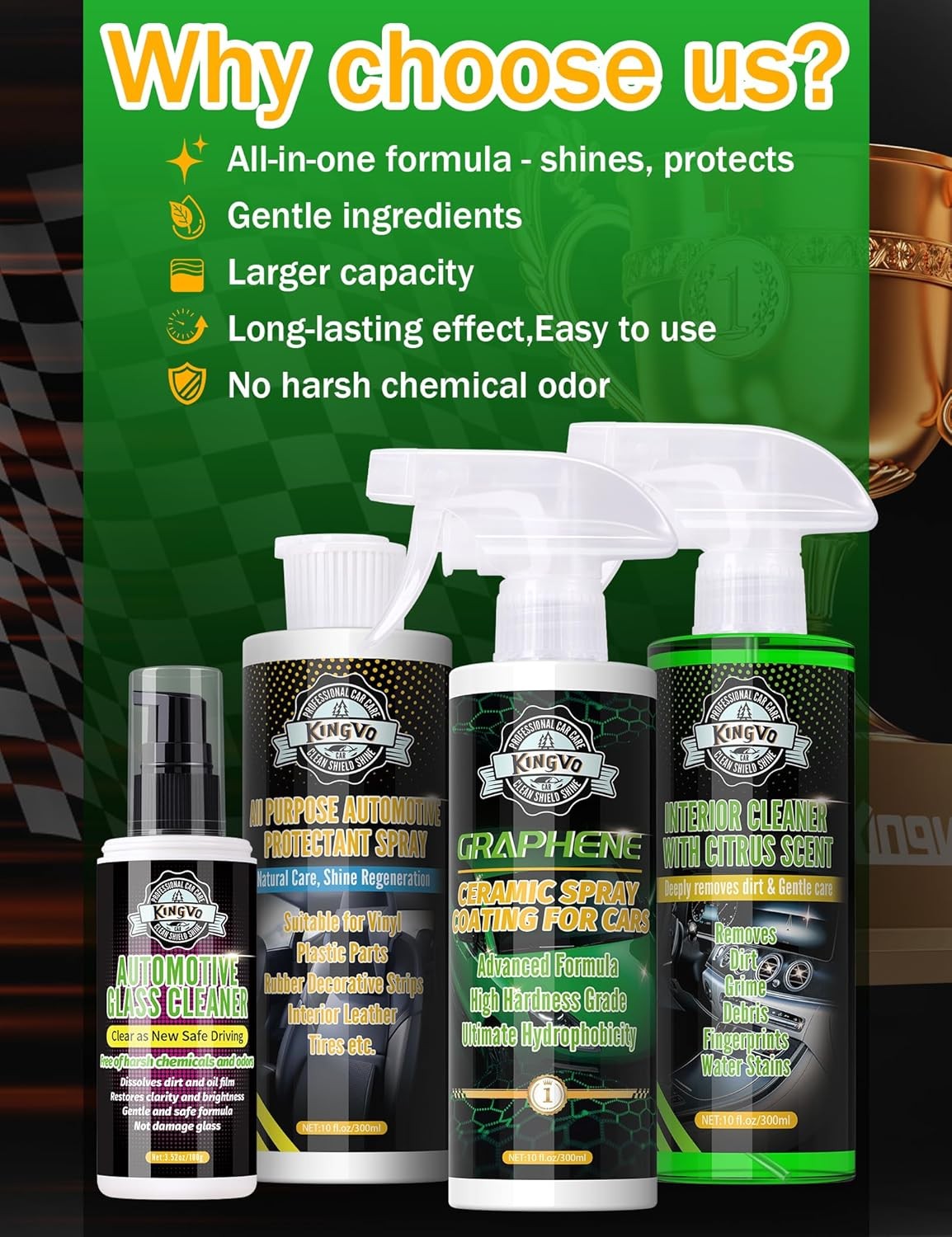 Kingvo Ceramic Coating for Cars, Car Wax Spray Graphene Ceramic Coating Shine Gl