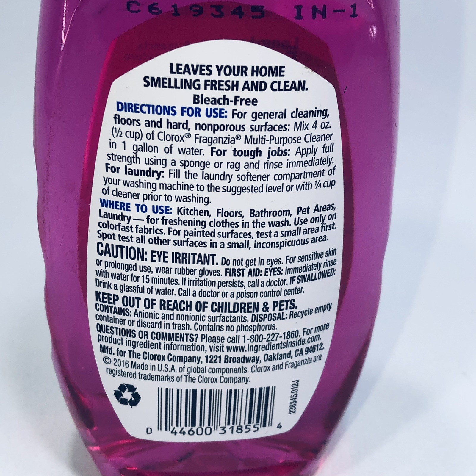 Clorox Fraganzia Spring Multi-Purpose Liquid Cleaner 10.75oz Blt Concentrated
