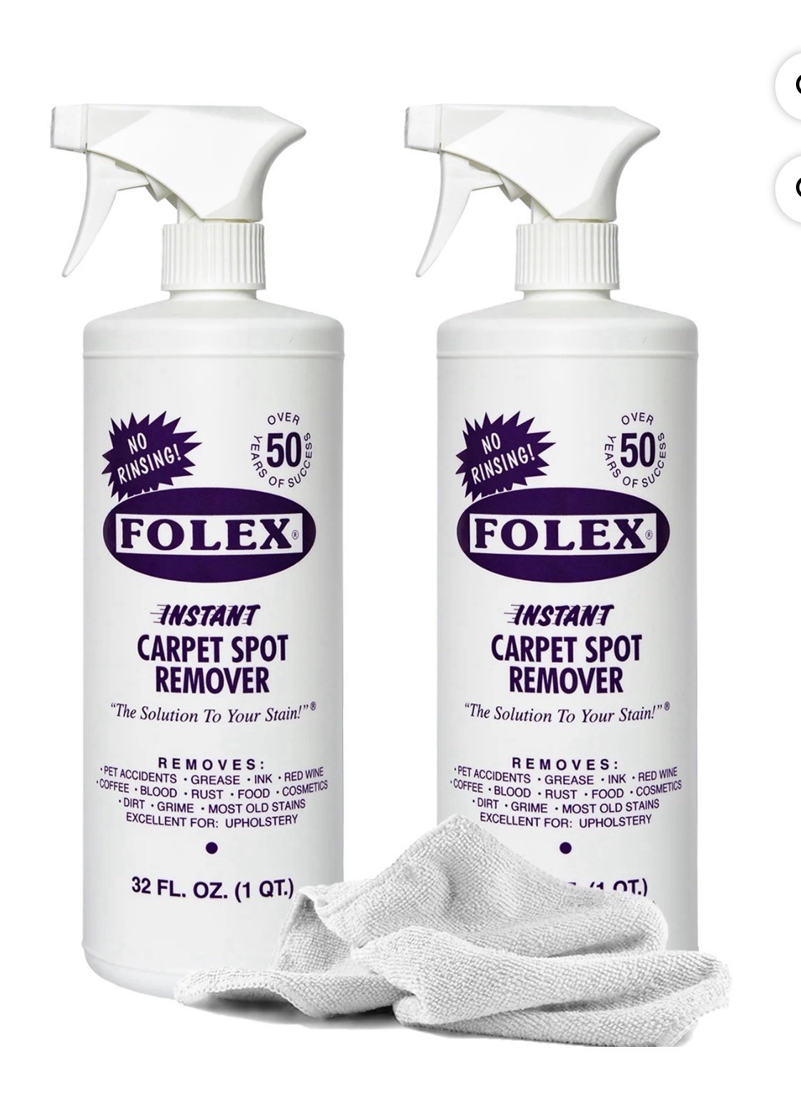 2 Pack Folex Instant Carpet Spot Remover – 32 oz – Removes Pet Accidents, Grease