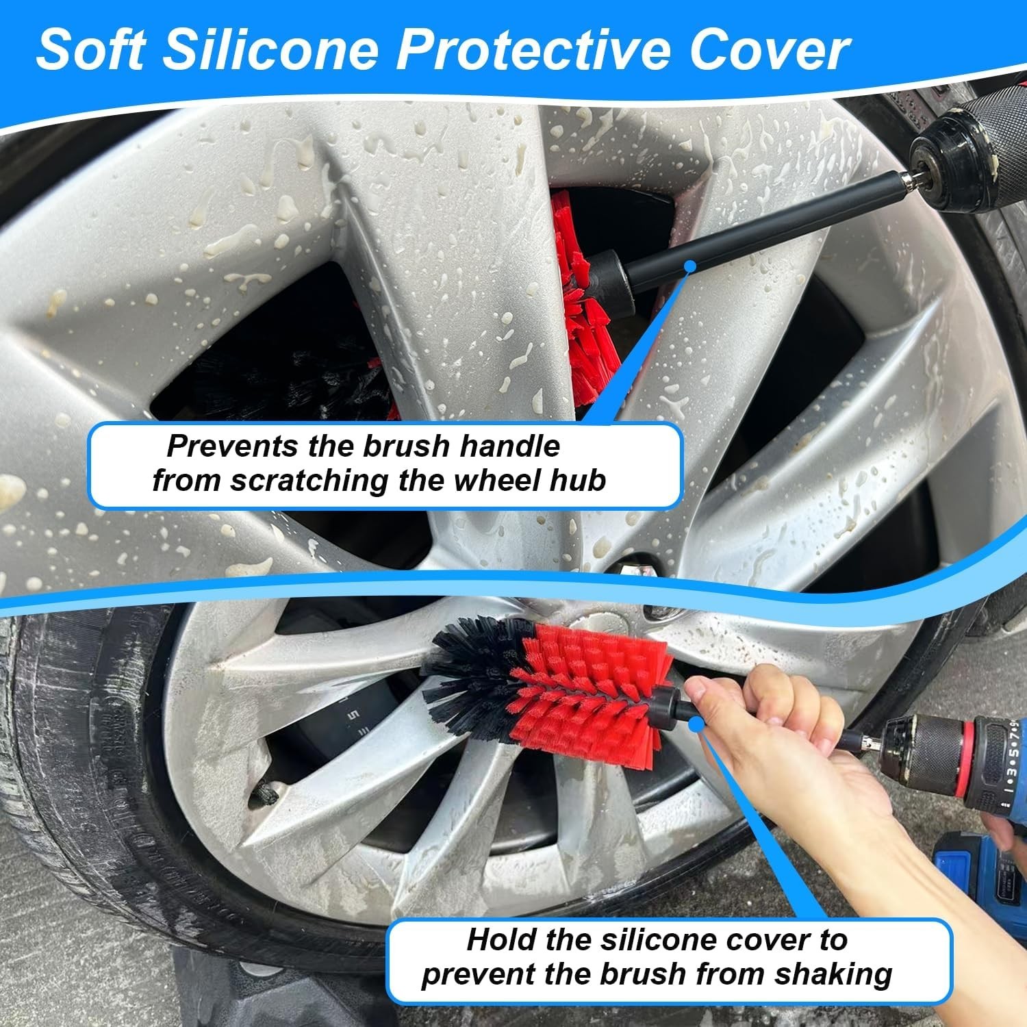 Wheel Brush Kit Soft Nylon Drill Wheel Cleaner Brush Set for Cars Rims Engines