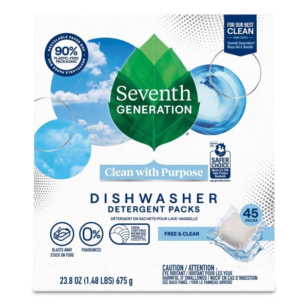 Free & Clear Natural Dishwasher Detergent Packs – 45ct