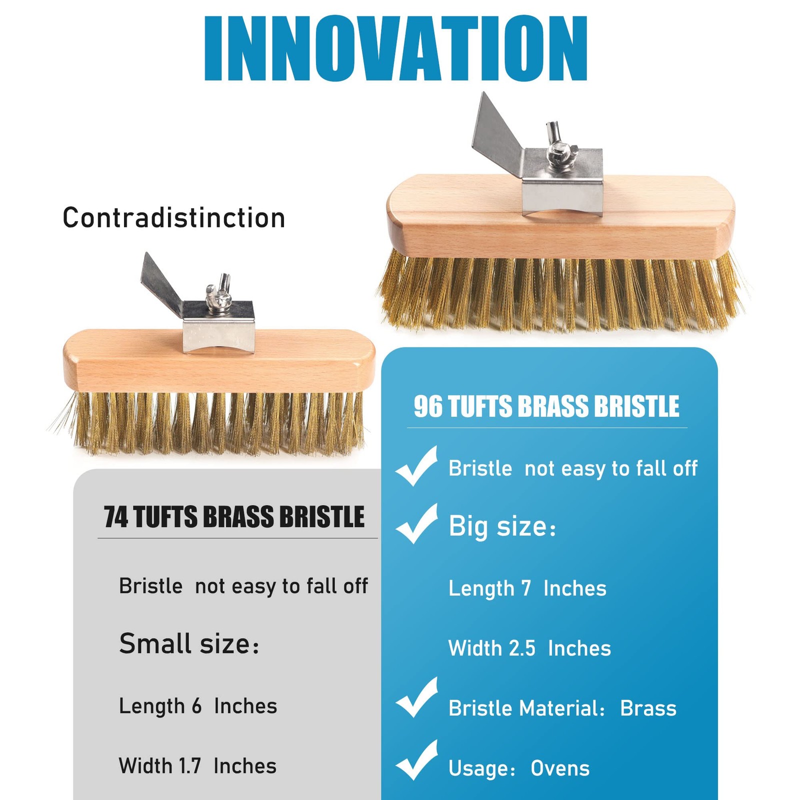 Pizza Oven Brush 7 Inch Brass Bristles Brush Head and Scraper