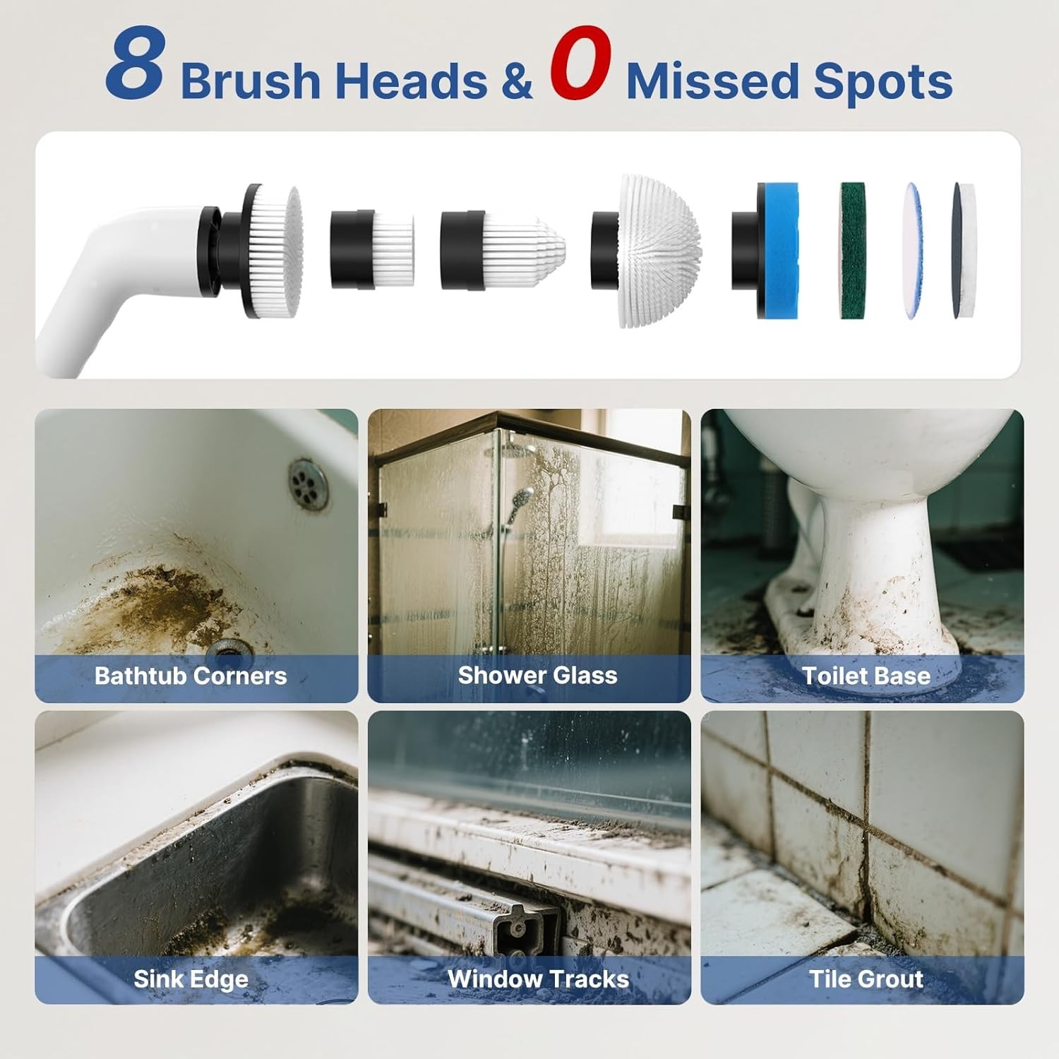 8 in 1 Electric Spin Scrubber for Cleaning Bathroom, 3000mAh Power Scrubber Cord