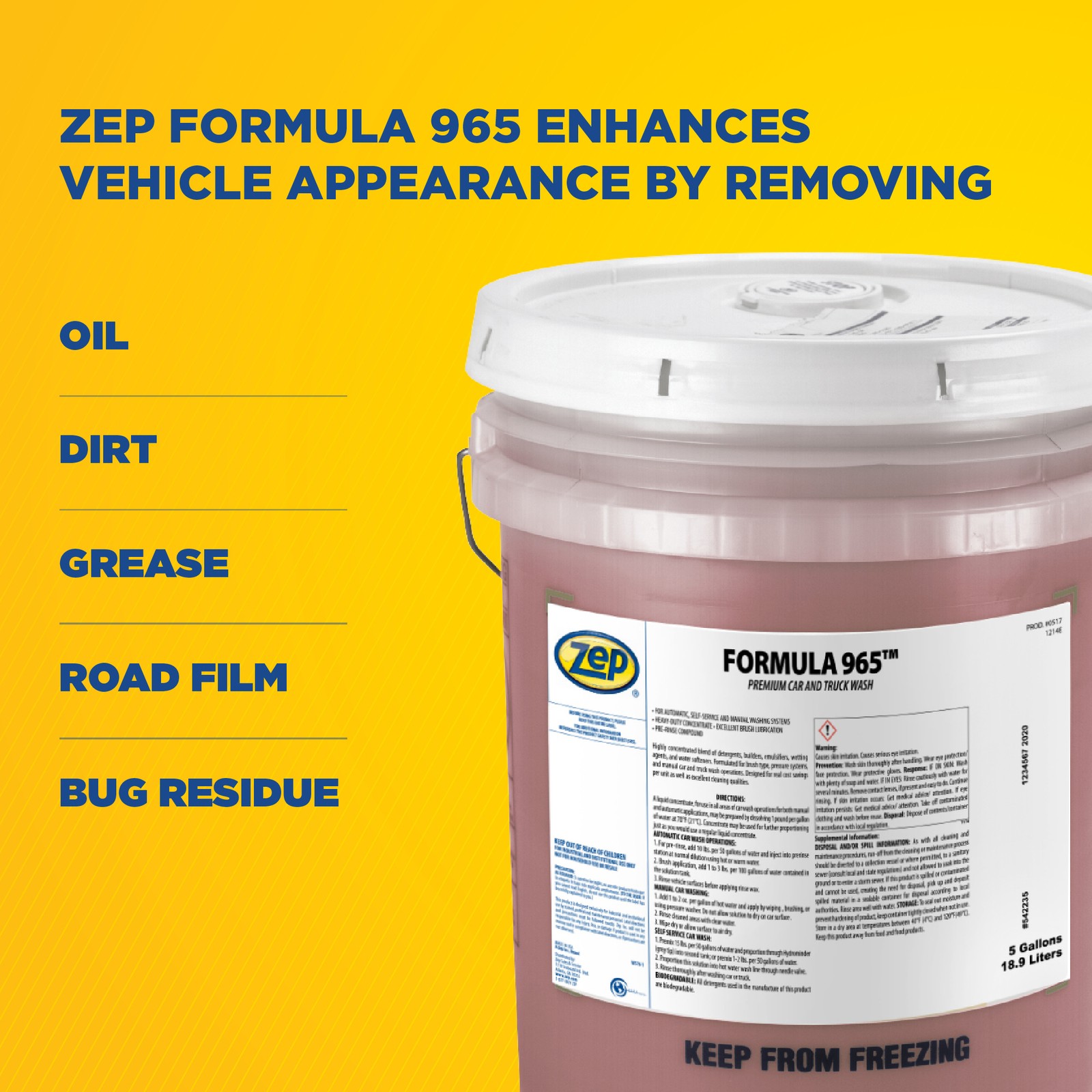 Zep Formula 965 Premium Car and Truck Wash – 5 Gallon Pail – 51733 – Prevents