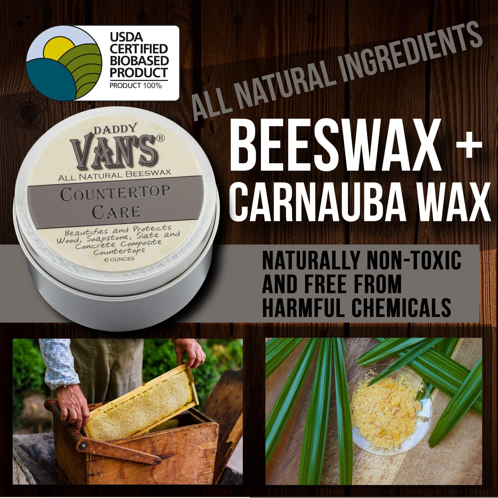 All Natural Beeswax Countertop Care for Soapstone, Slate, Concrete Composite a