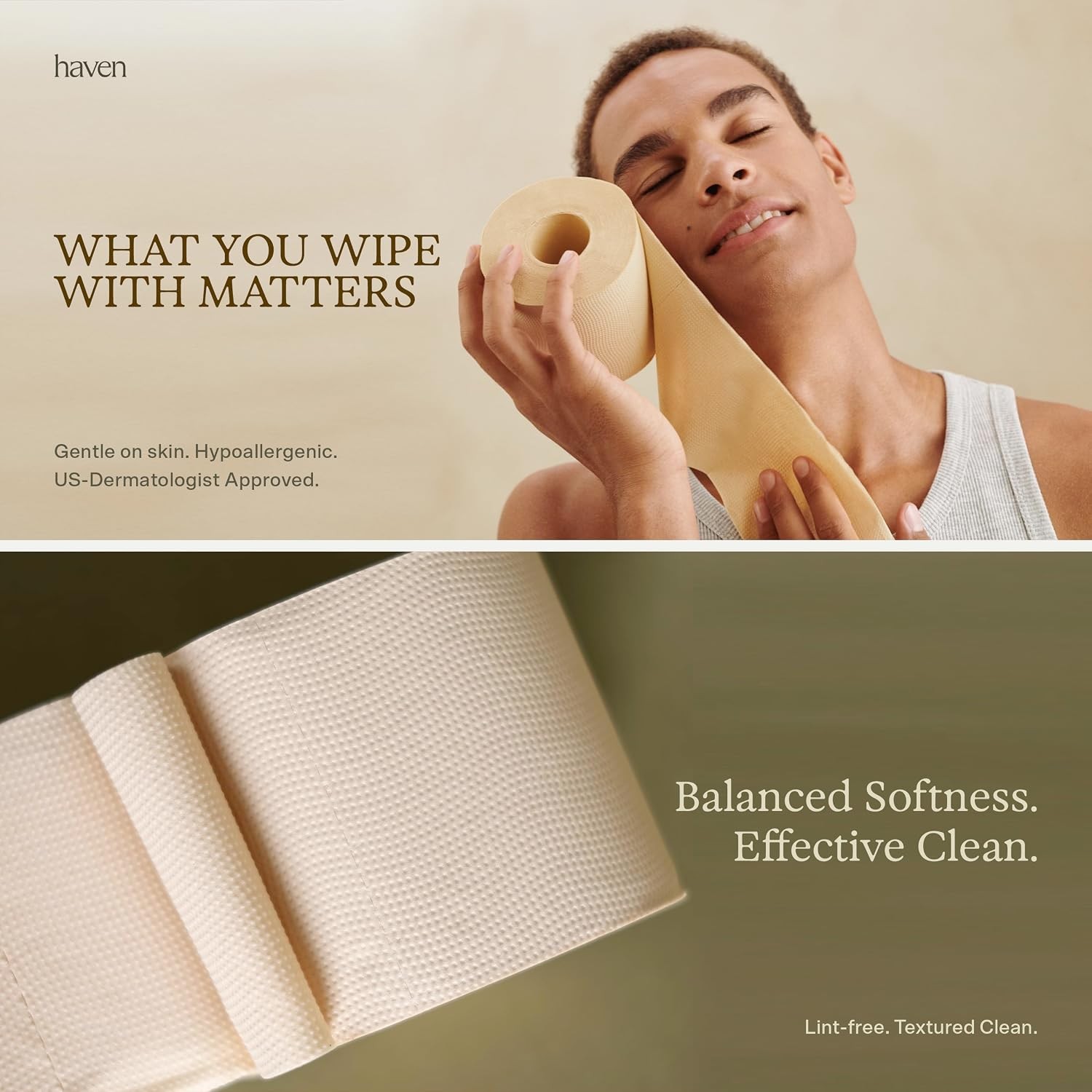 Haven Unbleached Bamboo Toilet Paper with Plastic Free Packaging, 3-Ply, 24 Ro