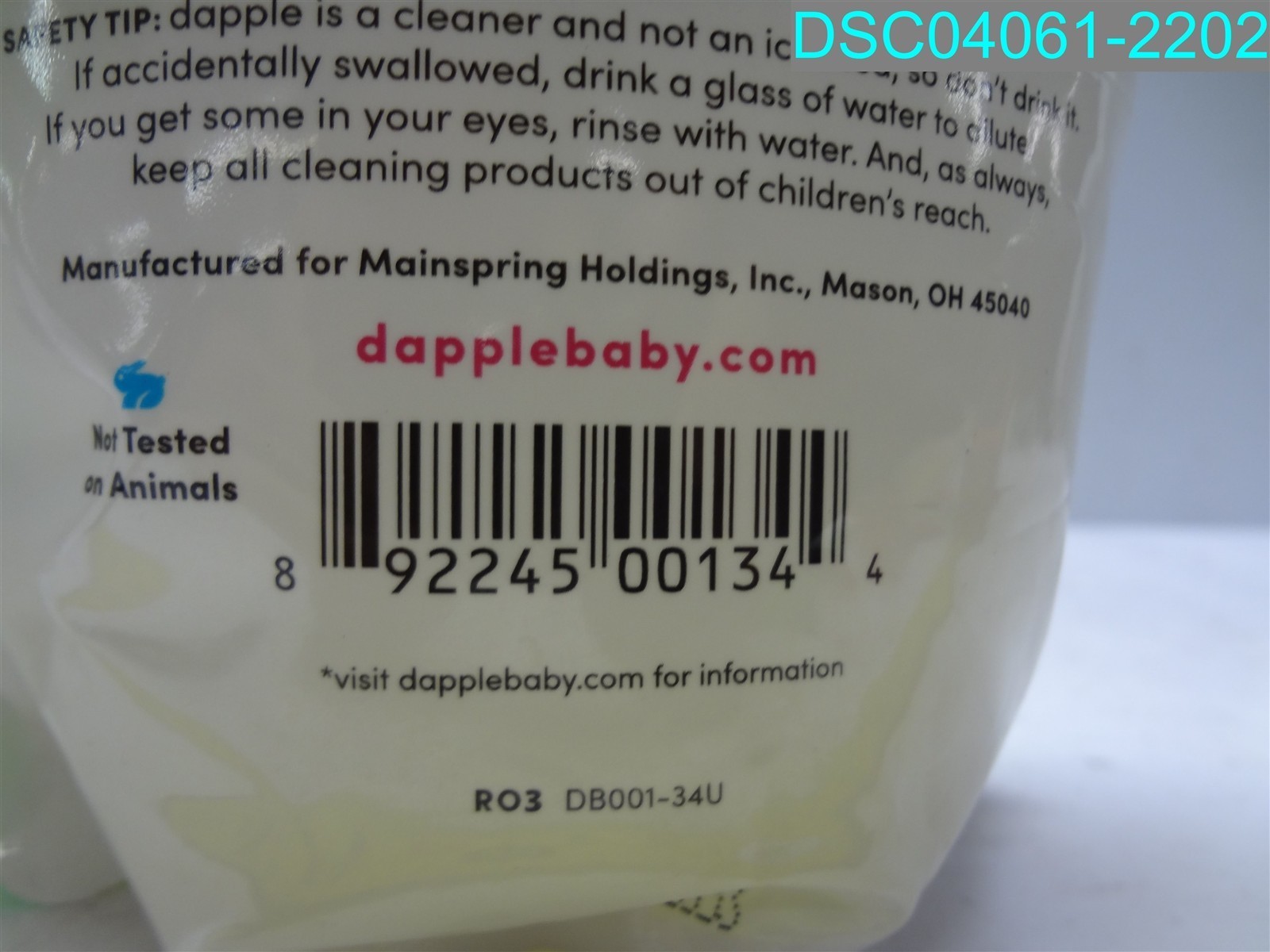 QTY=68 OZ:(2 X 34 OZ)Dapple Refill Pack Baby Bottle and Dish Liquid 892245001344