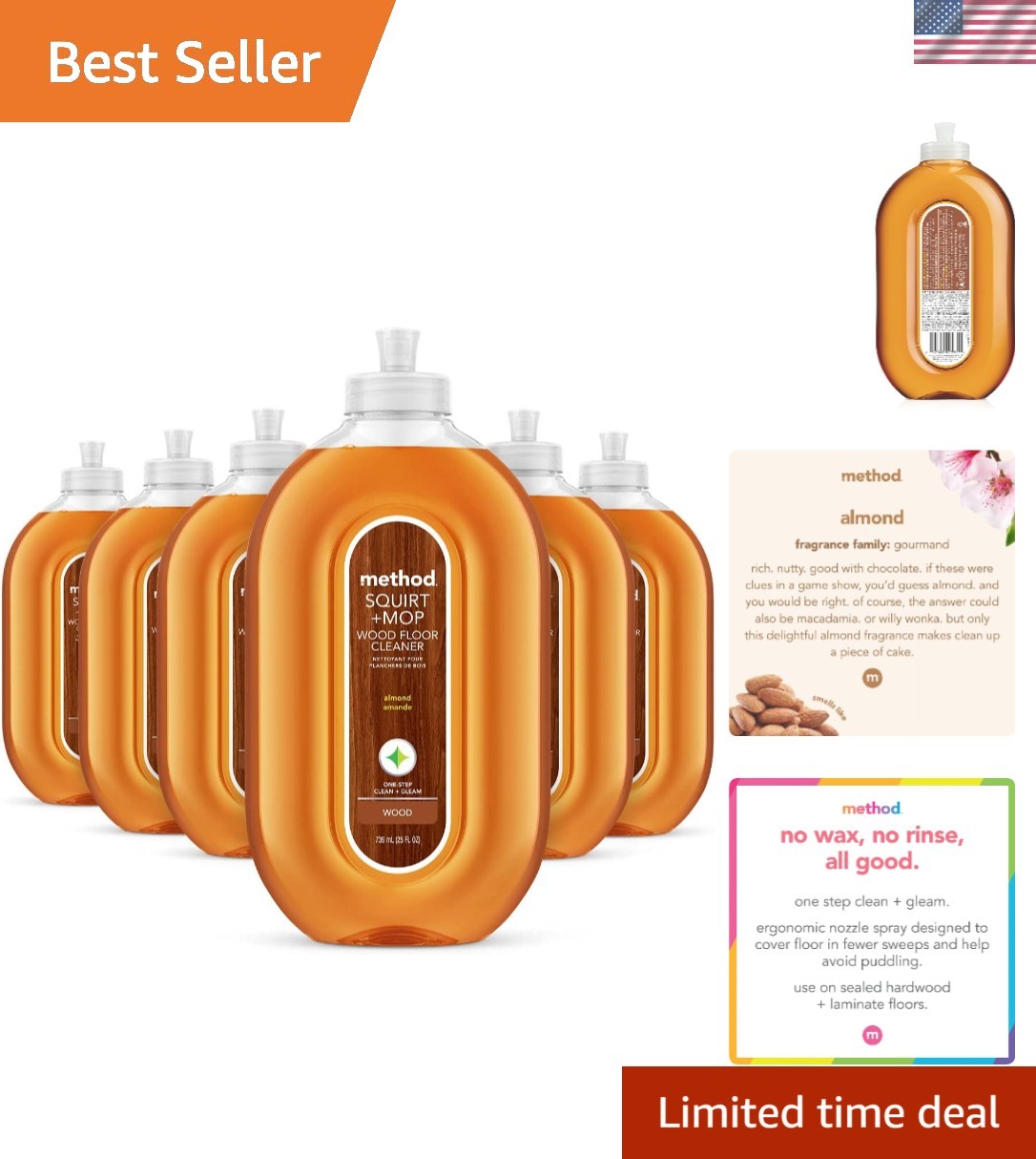 Effortless Shine: Method 25 Oz Almond Floor Cleaner – 6 Bottles for Easy Care