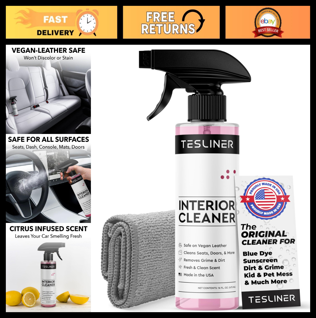 Vegan Leather Seat Cleaner & Stain Remover for Tesla Model Y, 3, S, X, Cybertruc