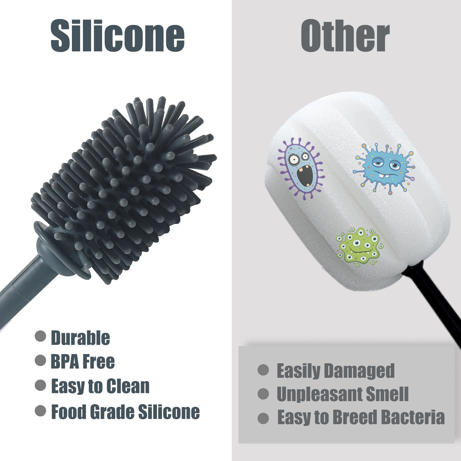 2 Pack Silicone Bottle Brush Cleaner Lab Cleaning Brush for Baby Bottles Gray