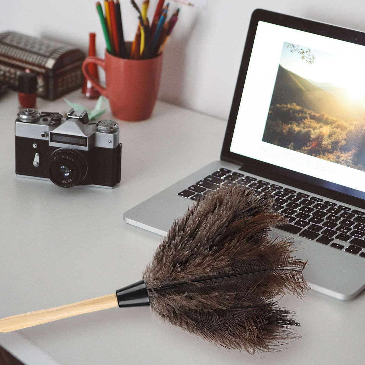 15.7″ Ostrich Feather Duster Durable Dust Collecting Cleaning Tool In Wool Shop