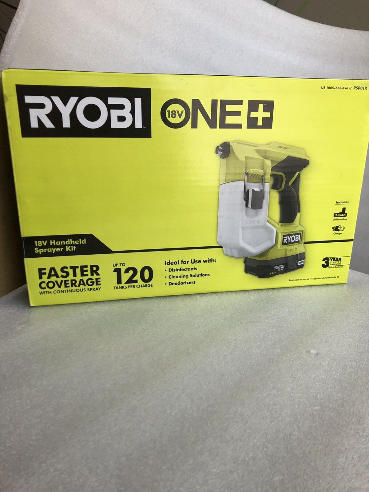 Ryobi PSP01K 18V ONE+ Handheld Electrostatic Sprayer Kit W/ Disinfectant Cleaner