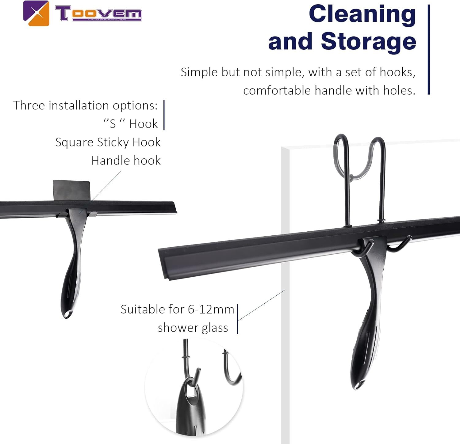 TOOVEM 14 inch All-Purpose Stainless Steel Shower Squeegee for Shower Glass Door