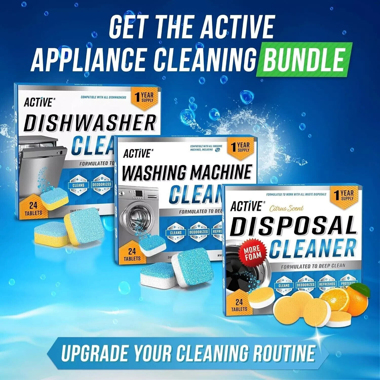 ACTIVE Washing Machine Cleaner Descaler Deep Cleaning (24 Tablet) Front Top Load