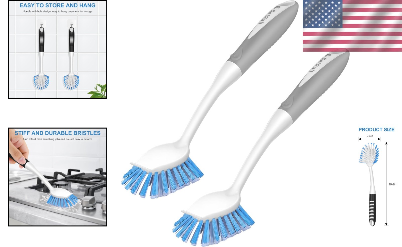 2-Pack Durable Dish Brush with Built-in Scraper for Effortless Cleaning